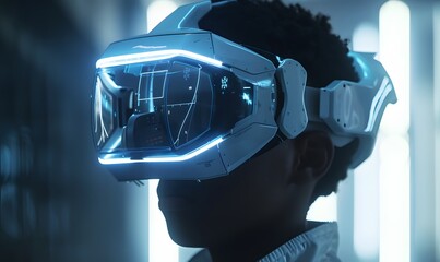 Wall Mural - Young man using virtual reality headset. VR, future, gadgets, technology concept. 