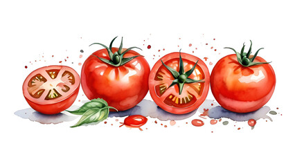 Poster - Tomato fruit watercolor pattern background4