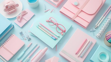 Dramatic macro view of pastel office supplies in a minimalist setting AI generated illustration