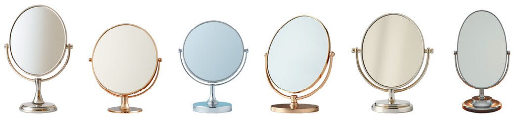 Wall Mural - set of makeup vanity hand mirrors isolated on transparent background.generative AI