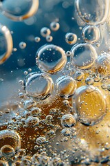 Wall Mural - Extreme close-up of fizzy drink bubbles reaching the surface AI generated illustration