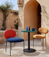 Modern Round Table and Two Chairs In A Patio