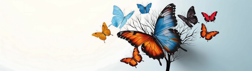 Canvas Print - Butterfly and tree multicolor and whimsical design isolated on pastel background watercolor style more clarity with clear light and sharp focus high detailed