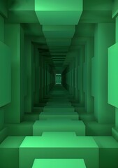 Canvas Print - Abstract Green Corridor Tunnel