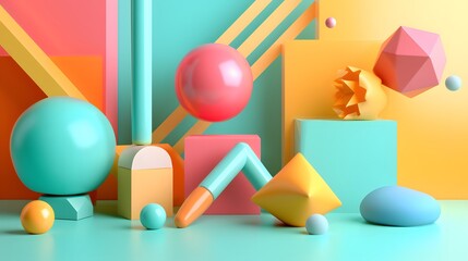 Poster - Fun 3D abstract background with playful geometric shapes AI generated illustration