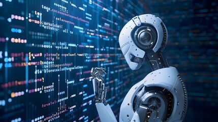 Poster - Future perspective of code-scripting by a learning robot AI AI generated illustration