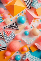 Poster - Geometrically appealing 3D abstract background with cute attributes AI generated illustration