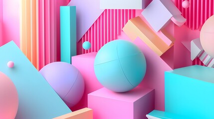 Poster - Geometrically appealing 3D abstract background with cute attributes AI generated illustration