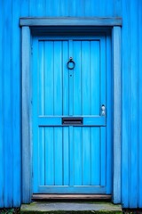 Canvas Print - Blue Door With Metal Door Knocker And Mail Slot