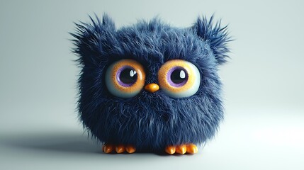 Cute fluffy blue owl cartoon character, capturing the endearing and playful design of an adorable creature in a vibrant visual.