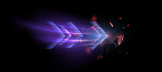 Leinwandbilder - Light effect of high-speed movement of light high-speed arrow of blue glow. Dynamic movement of high-speed arrow of light energy. Effect of collision of energy with sparks