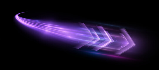 Leinwandbilder - Light effect of high speed movement of light high speed arrow bright purple glow. Dynamic movement of high speed arrow of light energy. Vector