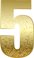 Gold Glitter Number 5. Symbol Five. 