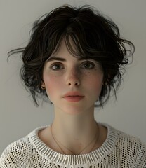 Wall Mural - Portrait of a Young Woman with Short Hair and Freckles