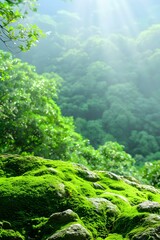 Sticker - Green Moss Covered Rocks In The Forest