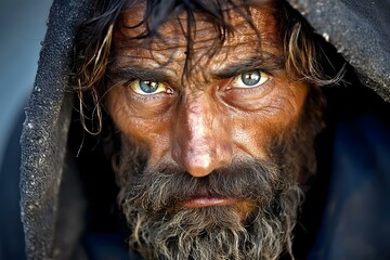 Wall Mural - Close Up Portrait of a Man with a Beard and Blue Eyes