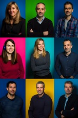 Wall Mural - Nine Diverse Team Members Posing in a Colorful Studio Setting