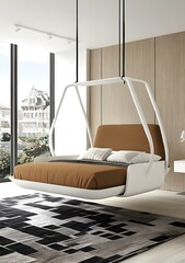 Wall Mural - Modern Hanging Bed Design in Minimalist Bedroom Interior