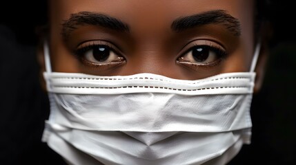 Wall Mural - Close Up Portrait Of An African American Woman Wearing A Face Mask