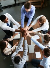 Wall Mural - Diverse Team of Business Professionals Put Hands Together in a Meeting