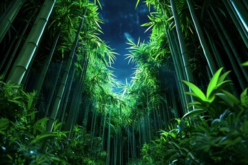 Wall Mural - A 3D Chinese bamboo forest with soft lighting, symbolizing the natural beauty of China.