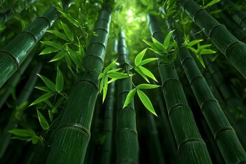 Wall Mural - A 3D Chinese bamboo forest with soft lighting, symbolizing the natural beauty of China.