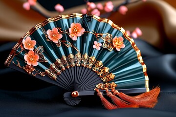 A 3D Chinese fan with soft pastel colors, representing the traditional elegance of Chinese accessories.