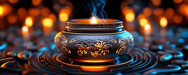 Wall Mural - A 3D Chinese incense burner with soft lighting, symbolizing the spiritual practices of China.