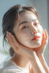 Portrait of a young Asian woman with cream on her face