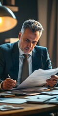 Wall Mural - Businessman Reviewing Documents At His Desk In Office