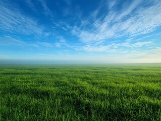 Vast Grassland Landscape With Dramatic Blue Sky and Wispy Clouds