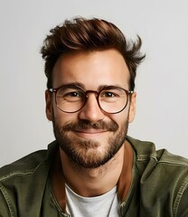 Canvas Print - Smiling Man Wearing Glasses and Green Jacket