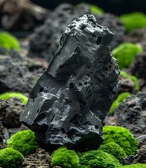 Canvas Print - Black Lava Rock with Green Moss Background