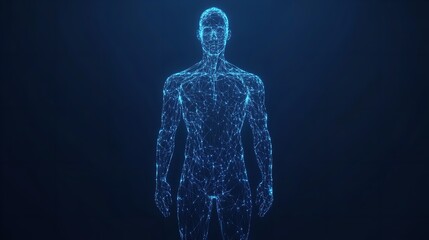 Wall Mural - Glowing 3d hologram human body structure on dark background for medical and technology concepts