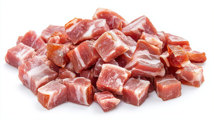 bacon cubes isolated on white background, italian pancetta