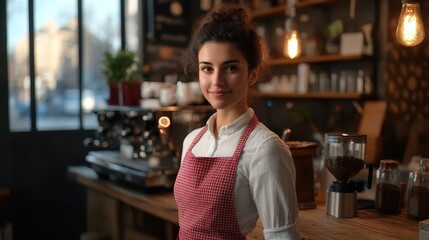 Poster - The barista in red apron