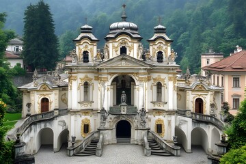 Baroque Style Church with Golden Ornamentations