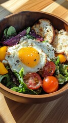 Poster - egg atop lettuce bed, tomatoes included