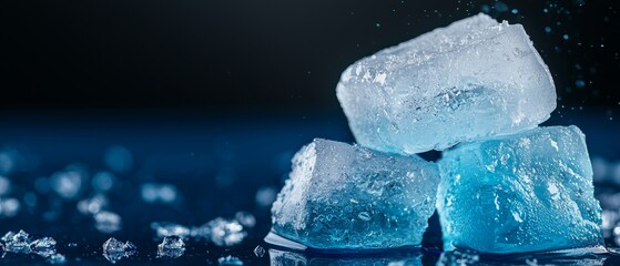 Wall Mural -  A table is draped with ice and water, displaying an arrangement of ice cubes and ice flecks atop it