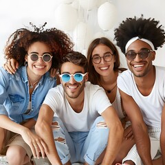 Wall Mural - Group of Diverse Friends Smiling Together Wearing Sunglasses