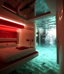 Wall Mural - Underwater Bedroom with Glass Ceiling and View of Ocean