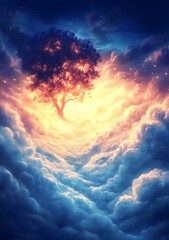 Poster - Tree Growing Through The Clouds