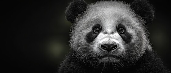 Wall Mural -  A black-and-white image of a panda bearing a sad expression on its face