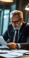 Wall Mural - Businessman Reading Documents in Office