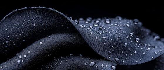 Wall Mural -  A black cloth, closely detailed with water droplets, against a stark black backdrop