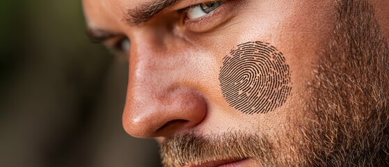 Canvas Print -  A close-up of a man's face with one fingerprint on his forehead and another above the eyebrow