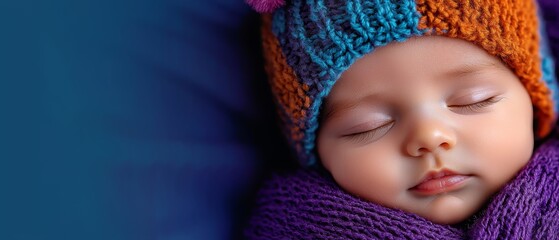 Sticker -  A tight shot of an infant donning a knitted hat, adorned with a pom-pom atop their head