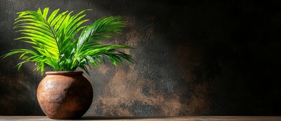 Poster -  A close-up of a plant in a vase with a wall in the background