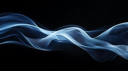 Dark abstract background with soft blue waves, creating a dynamic and serene flow over a deep black backdrop