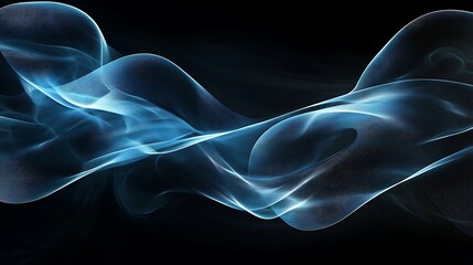 Dark futuristic abstract design with soft blue waves creating dynamic motion against a sleek black backdrop